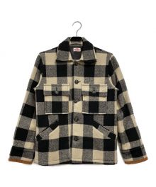 HOLLYWOOD RANCH MARKET（ハリウッドランチマーケッド）の古着「エルボーパッチ ボックスチェック ジャケット」｜ブラック×ベージュ