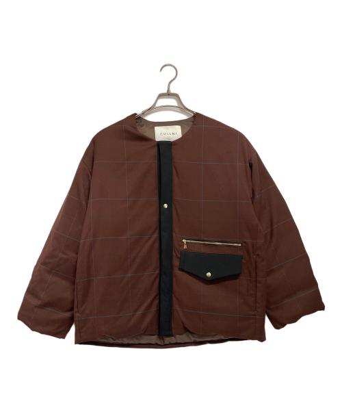 CULLNI（クルニ）CULLNI (クルニ) Window pane Check Collarless Down Jacket ブラウン サイズ:1の古着・服飾アイテム