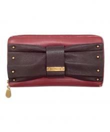 Chloe（クロエ）の古着「ラウンドファスナー財布」｜レッド×ブラウン