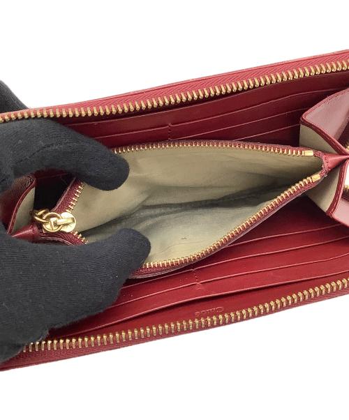 Chloe（クロエ）Chloe (クロエ) ラウンドファスナー財布 レッド×ブラウンの古着・服飾アイテム