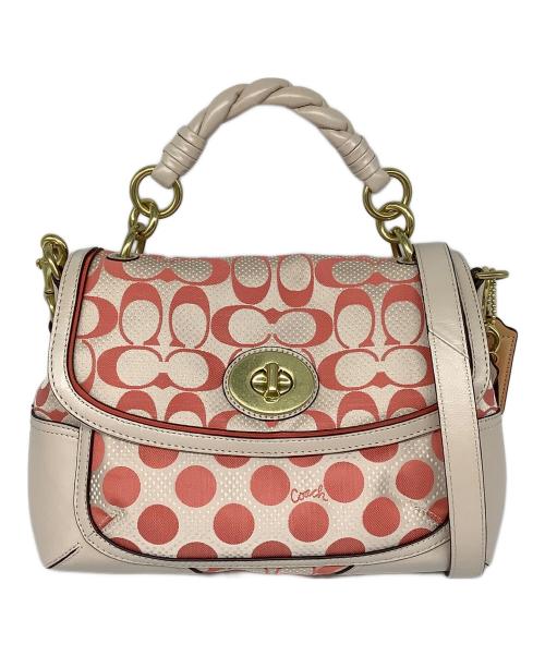 COACH（コーチ）COACH (コーチ) シグネチャー 2WAYショルダーバッグ ピンク×オレンジの古着・服飾アイテム