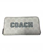 COACHコーチ）の古着「Long Zip Around Wallet In Signature Canvas With Varsity Motif」｜ホワイト×グレー