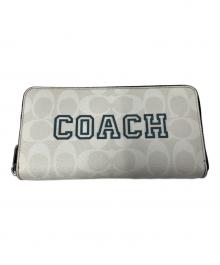 COACH（コーチ）の古着「Long Zip Around Wallet In Signature Canvas With Varsity Motif」｜ホワイト×グレー