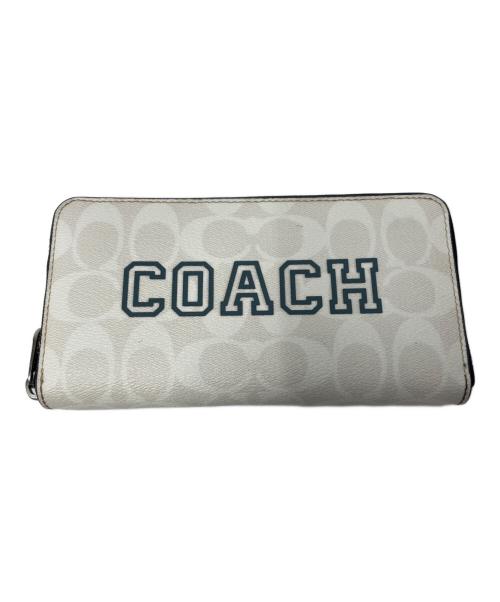 COACH（コーチ）COACH (コーチ) Long Zip Around Wallet In Signature Canvas With Varsity Motif ホワイト×グレーの古着・服飾アイテム