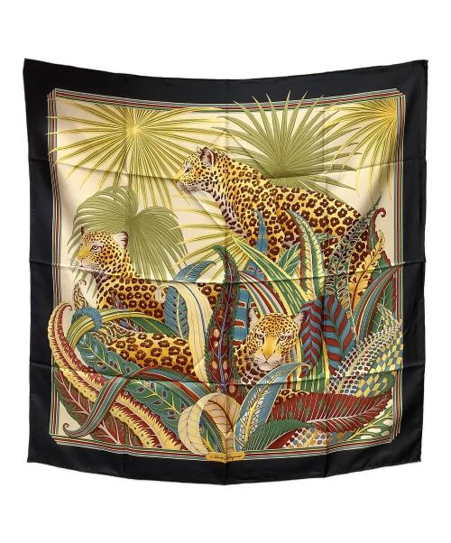 Salvatore Ferragamo（サルヴァトーレ フェラガモ）Salvatore Ferragamo (サルヴァトーレ フェラガモ) ヒョウ柄 大判スカーフ ネイビーの古着・服飾アイテム