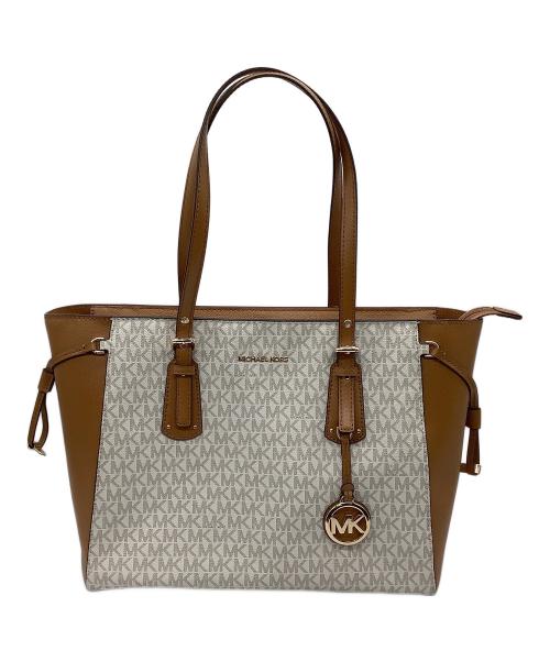 MICHAEL KORS（マイケル・コース）MICHAEL KORS (マイケル・コース) VOYAGER トートバッグ ホワイト×ブラウンの古着・服飾アイテム