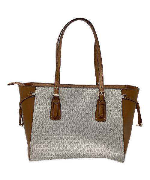 MICHAEL KORS（マイケル・コース）MICHAEL KORS (マイケル・コース) VOYAGER トートバッグ ホワイト×ブラウンの古着・服飾アイテム
