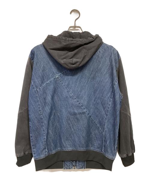 DIESEL（ディーゼル）DIESEL (ディーゼル) バイアスカットデニムコレクション ジップパーカー ブラック×ブルー サイズ:Sの古着・服飾アイテム