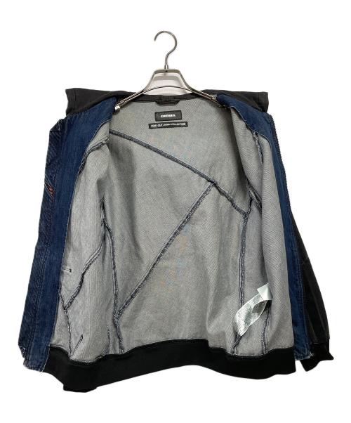 DIESEL（ディーゼル）DIESEL (ディーゼル) バイアスカットデニムコレクション ジップパーカー ブラック×ブルー サイズ:Sの古着・服飾アイテム