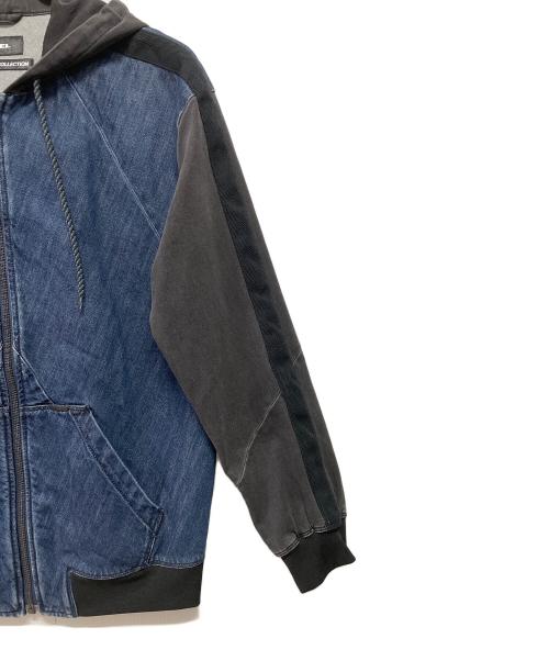 DIESEL（ディーゼル）DIESEL (ディーゼル) バイアスカットデニムコレクション ジップパーカー ブラック×ブルー サイズ:Sの古着・服飾アイテム