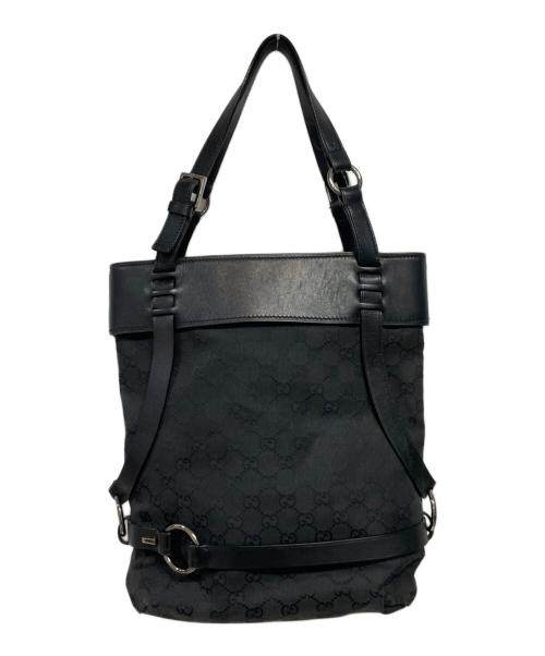 GUCCI（グッチ）GUCCI (グッチ) GGキャンバス×レザー トートバッグ ブラックの古着・服飾アイテム