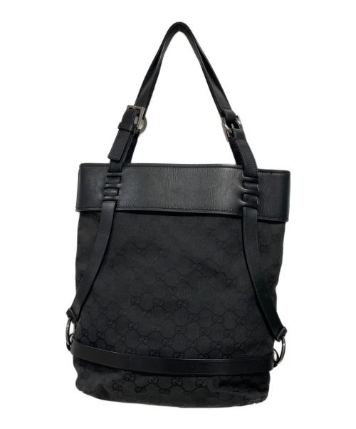 GUCCI（グッチ）GUCCI (グッチ) GGキャンバス×レザー トートバッグ ブラックの古着・服飾アイテム
