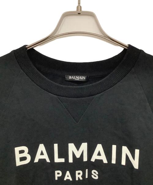 BALMAIN（バルマン）BALMAIN (バルマン) フロッキープリントロゴ クルーネックスウェット ブラック サイズ:36の古着・服飾アイテム