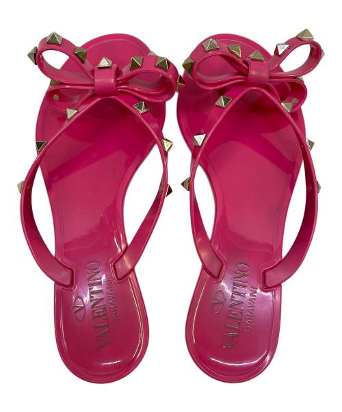 VALENTINO（ヴァレンティノ）VALENTINO (ヴァレンティノ) スタッズリボンサンダル ショッキングピンク サイズ:35の古着・服飾アイテム