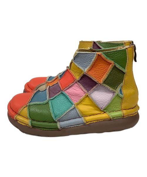 estacion（エスタシオ）estacion (エスタシオ) Estacion～エスタシオン～・本革パッチワークショートブーツ マルチカラー サイズ:Lの古着・服飾アイテム