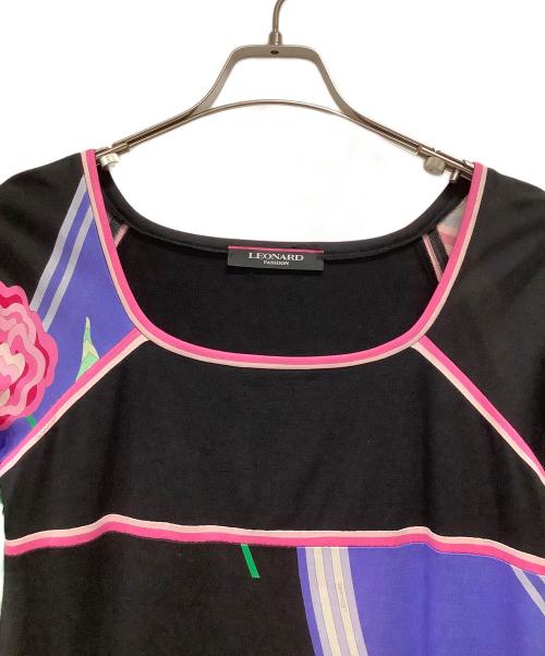 LEONARD（レオナール）LEONARD (レオナール) 花柄 長袖ワンピース ブラック サイズ:Mの古着・服飾アイテム