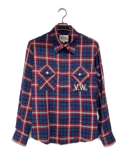 Vivienne Westwood man（ヴィヴィアン ウェストウッド マン）Vivienne Westwood man (ヴィヴィアン ウェストウッド マン) 長袖チェックシャツ レッド×ブルー サイズ:44の古着・服飾アイテム