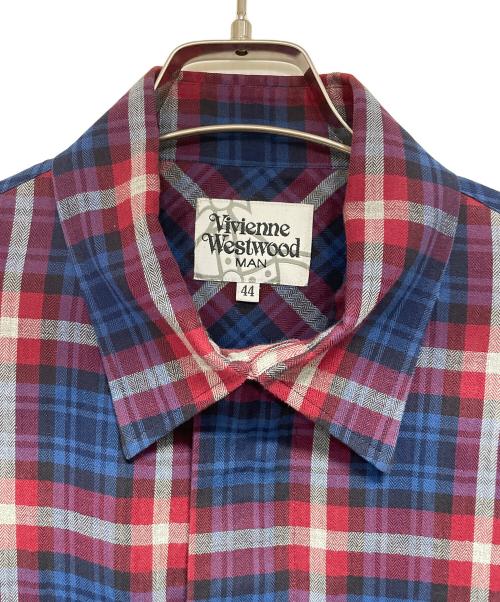 Vivienne Westwood man（ヴィヴィアン ウェストウッド マン）Vivienne Westwood man (ヴィヴィアン ウェストウッド マン) 長袖チェックシャツ レッド×ブルー サイズ:44の古着・服飾アイテム