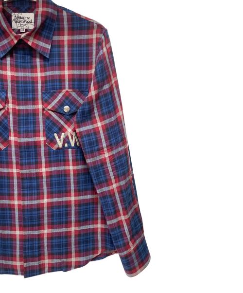 Vivienne Westwood man（ヴィヴィアン ウェストウッド マン）Vivienne Westwood man (ヴィヴィアン ウェストウッド マン) 長袖チェックシャツ レッド×ブルー サイズ:44の古着・服飾アイテム