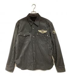 VANSON（バンソン）の古着「デニム・ウォバッシュストライプ長袖ワークシャツ 」｜ブラック