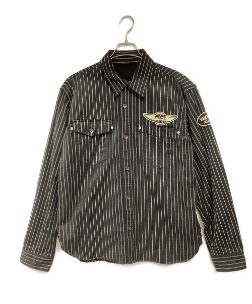 VANSON（バンソン）VANSON (バンソン) デニム・ウォバッシュストライプ長袖ワークシャツ  ブラック サイズ:XLの古着・服飾アイテム