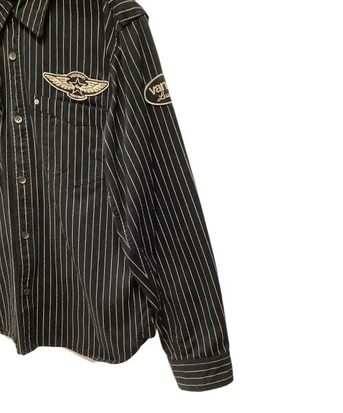 VANSON（バンソン）VANSON (バンソン) デニム・ウォバッシュストライプ長袖ワークシャツ  ブラック サイズ:XLの古着・服飾アイテム