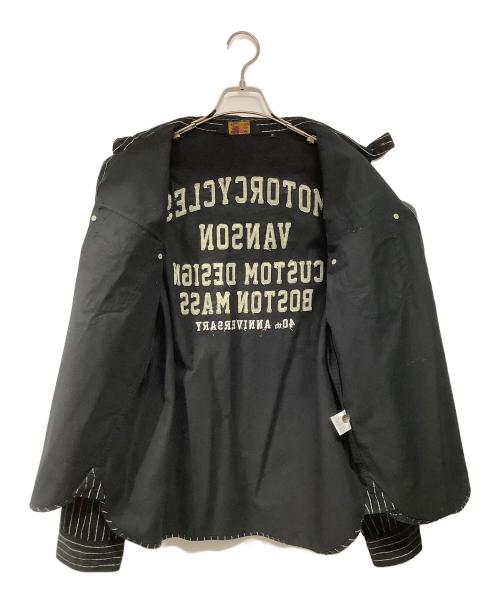 VANSON（バンソン）VANSON (バンソン) デニム・ウォバッシュストライプ長袖ワークシャツ  ブラック サイズ:XLの古着・服飾アイテム