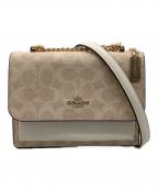 COACHコーチ）の古着「ミニ クレア クロスボディ バッグ・シグネチャー キャンバス　ショルダーバッグ」｜ベージュ