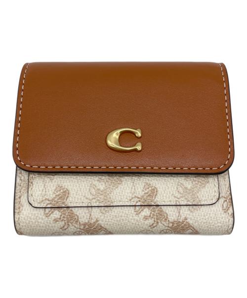 COACH（コーチ）COACH (コーチ) ミラ ホース アンド キャリッジ プリント／3つ折り財布 ブラウン×ホワイト 未使用品の古着・服飾アイテム