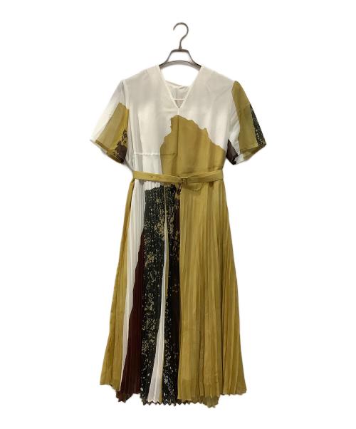 Ameri（アメリ）AMERI (アメリ) 半袖ワンピース ホワイト×カーキ サイズ:Sの古着・服飾アイテム