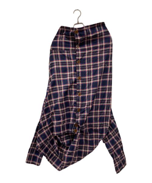 Vivienne Westwood（ヴィヴィアンウエストウッド）Vivienne Westwood (ヴィヴィアンウエストウッド) チェック柄変形ドレープシャツ ネイビー サイズ:不明の古着・服飾アイテム