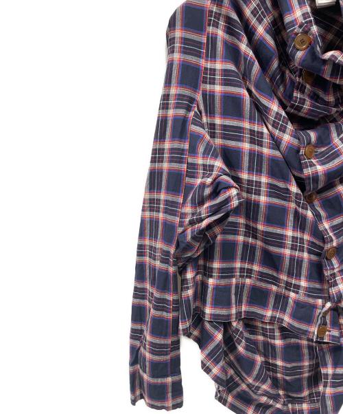 Vivienne Westwood（ヴィヴィアンウエストウッド）Vivienne Westwood (ヴィヴィアンウエストウッド) チェック柄変形ドレープシャツ ネイビー サイズ:不明の古着・服飾アイテム