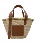 LOEWEロエベ）の古着「バスケットバッグ（ヤシの葉&カーフ） ミディアムサイズ」｜ベージュ×ブラウン