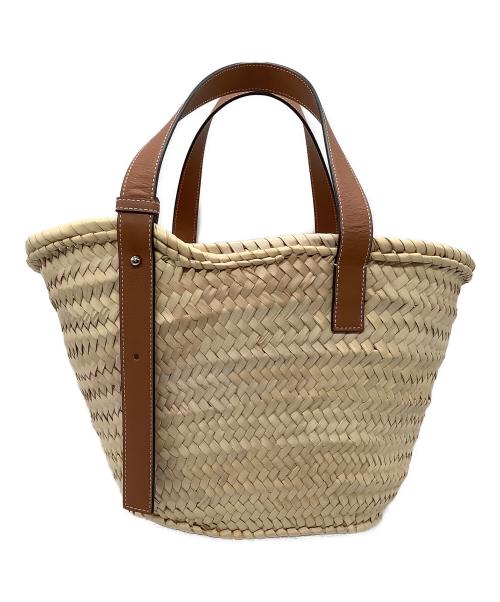 LOEWE（ロエベ）LOEWE (ロエベ) バスケットバッグ（ヤシの葉&カーフ） ミディアムサイズ  ベージュ×ブラウンの古着・服飾アイテム