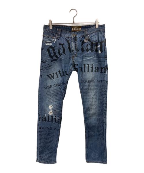 GALLIANO（ガリアーノ）GALLIANO (ガリアーノ) プリントデニムパンツ インディゴ サイズ:83.5cm(W33)の古着・服飾アイテム