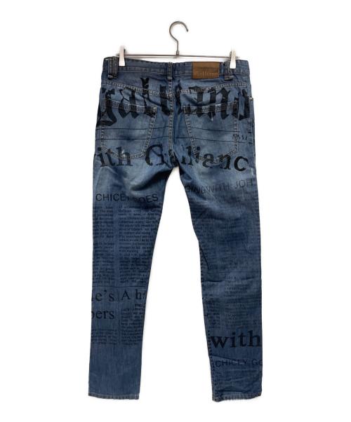 GALLIANO（ガリアーノ）GALLIANO (ガリアーノ) プリントデニムパンツ インディゴ サイズ:83.5cm(W33)の古着・服飾アイテム
