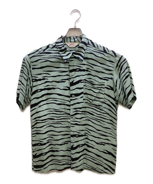 Star OF HOLLYWOOD（スターオブハリウッド）Star OF HOLLYWOOD (スターオブハリウッド) HIGH DENSITY RAYON OPEN SHIRT “TIGER” スカイブルー サイズ:Mの古着・服飾アイテム