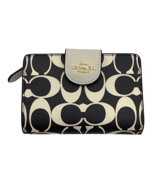 COACH（コーチ）COACH (コーチ) ミディアム コーナー ジップ ウォレット ホワイト×ブラック 未使用品の古着・服飾アイテム