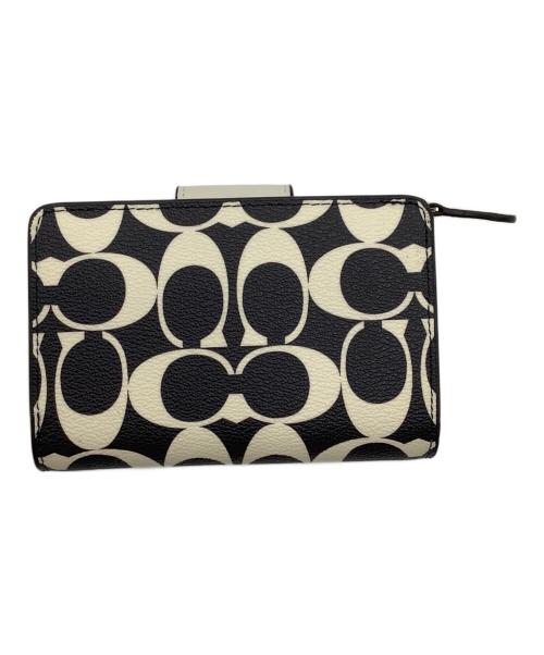 COACH（コーチ）COACH (コーチ) ミディアム コーナー ジップ ウォレット ホワイト×ブラック 未使用品の古着・服飾アイテム