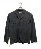anukeアンヌーク）の古着「Cutwork Opencollar Shirts」｜ブラック