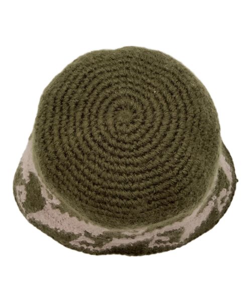 stussy（ステューシー）stussy (ステューシー) ウェーブスニットバケットハット オリーブ×ベージュの古着・服飾アイテム