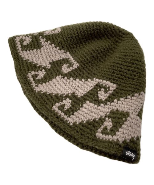 stussy（ステューシー）stussy (ステューシー) ウェーブスニットバケットハット オリーブ×ベージュの古着・服飾アイテム