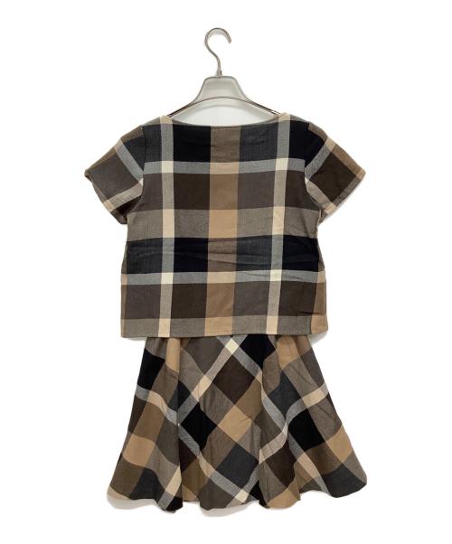 BLUE LABEL CRESTBRIDGE（ブルーレーベルクレストブリッジ）BLUE LABEL CRESTBRIDGE (ブルーレーベルクレストブリッジ) 半袖ワンピース ブラウン×ブラック サイズ:36の古着・服飾アイテム