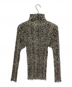 PLEATS PLEASEプリーツプリーズ）の古着「タートルネックブラウス」｜ブラック×ベージュ