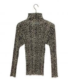 PLEATS PLEASE（プリーツプリーズ）の古着「タートルネックブラウス」｜ブラック×ベージュ