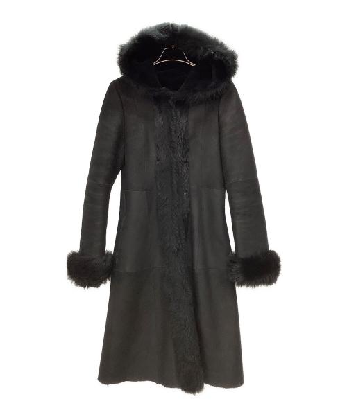 DKNY（ダナキャランニューヨーク）DKNY (ダナキャランニューヨーク) ムートンロングコート ブラック サイズ:6の古着・服飾アイテム