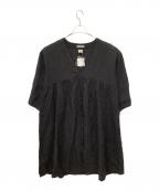 TSUHARU by samansa Mos2ツハル バイ サマンサモスモス）の古着「アルファベット刺繍リネン前開きワンピース」｜ブラック