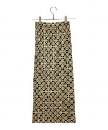 PLEATS PLEASE（プリーツプリーズ）の古着「ロングスカート」｜ベージュ×ブラック