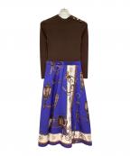 Pinky & Dianneピンキーアンドダイアン）の古着「冨張愛コラボ ニットコンビプリントワンピース」｜ブルー×ブラウン