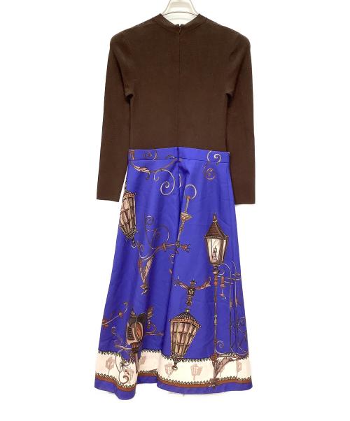 Pinky & Dianne（ピンキーアンドダイアン）Pinky & Dianne (ピンキーアンドダイアン) 冨張愛コラボ ニットコンビプリントワンピース ブルー×ブラウン サイズ:38の古着・服飾アイテム